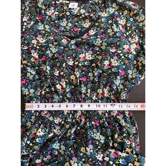 Cabi Dress Medium Fiesta Dark Floral Midi Smocked Hi Low Cottagecore Peasant - Picture 10 of 13